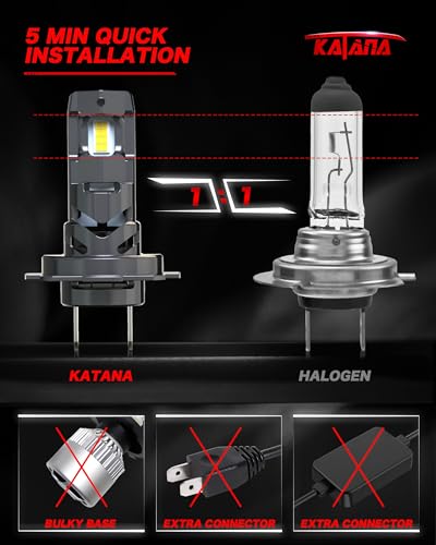Image of Katana H7 Bulbs, No Adapter Required 1:1 Size 400% Brightness 6500K of 2 | Cooling Fan, 50,000 Hours