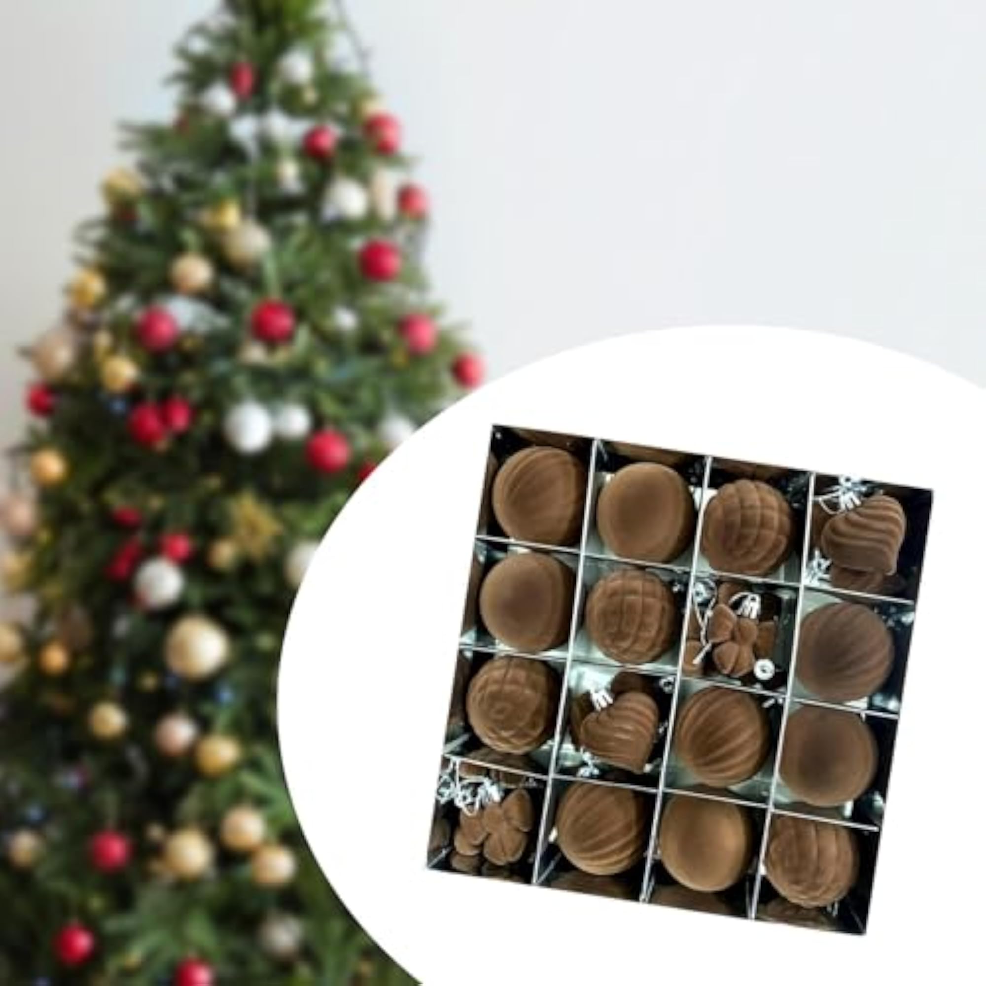 16 Pieces Christmas Flocking Balls for Holiday Decoration