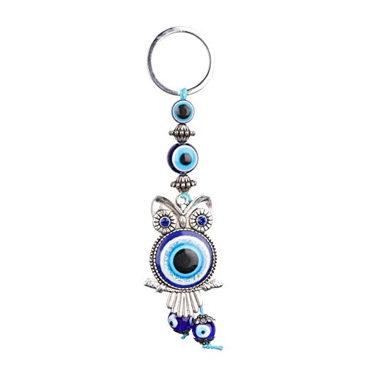 Hztyyier Azul Mal de Ojo búho Llavero Llavero Colgante de Pared Ornamento Turco Amuleto de Cristal Encanto Colgante Regalo bendición Adornos de aleación
