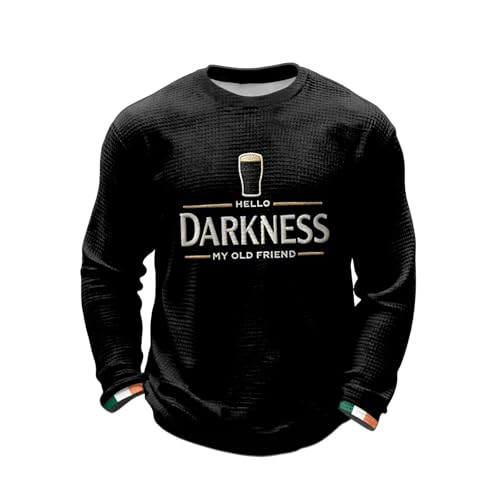 Mens Hello Darkness My Old Friend Shirts Waffle Long Sleeve St. Patricks Day Irish Tee Shirt