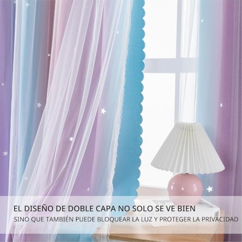 Cortinas infantiles arco iris con estrellas huecas para dormitorio azul 4