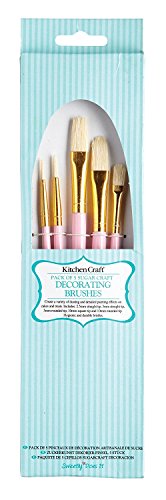 KitchenCraft Sweetly Does It 5er Set Pinsel für Kuchendekoration, Pink, 2,5 mm, 3 mm, 5 mm, 2 x 10 mm Pinselspitzen