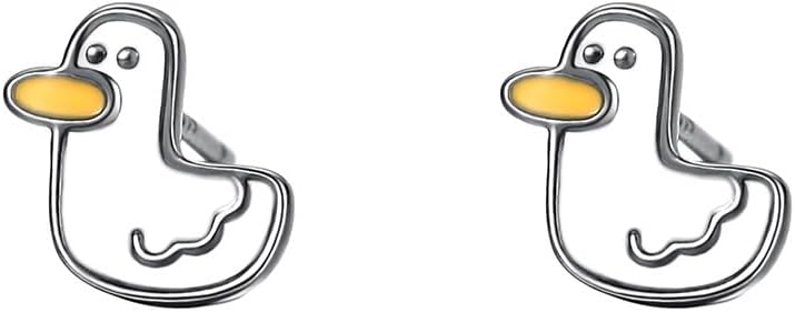 Cute Duck Tiny Small Stud Earrings for Women Cartilage Hypoallergenic 925 Sterling Silver Cartoon Animal Tragus Mini Studs Earring Dainty Jewelry for Daughter Birthday