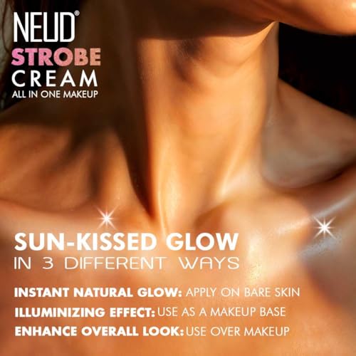 Image of NEUD Illuminating Strobe Cream Gold 50g, Primer + Highlighter + Moisturizer with Cocoa Butter and Hyaluronic Acid, 3 in 1 Strobe Cream for Face, Flawless Radiant Dewy Skin & Glowing Makeup Base