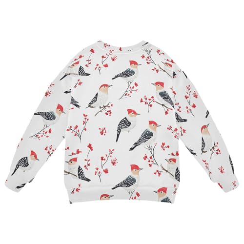 JUNZAN Beauty Red-bellied Woodpecker Birds White Big Boys Hooded Sweatshirt Crewneck Kids Hoodies Boys Party 4T2