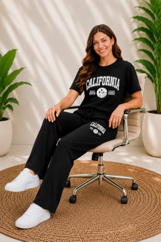 Image of Women's California Graphic T-Shirt and Jogger Set, 2-Piece Coord Set, Drawstring Waistband, Casual Loungewear, Relaxed Fit