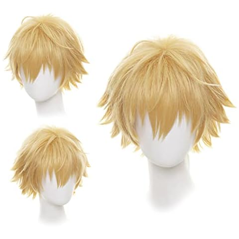 Gairyan Short Blonde Wig Cosplay Wig Unisex Anime Cosplay Wigs for Women/Men Straight Fluffy Wig Costume Theme Party Fancy Dress Wigs Halloween Wig Comic-Con Costumes Accessories Cover