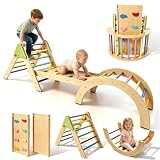 7 in 1 Montessori Klettergerüst Set Kinder ab 18m+ Holz Pikler Dreieck Baby Indoor Spielset Kletterdreieck mit Rutsche, Bogen, Leiter faltbar Spielplatz Geschenk für Kleinkinder Jungen und Mädchen 1-3