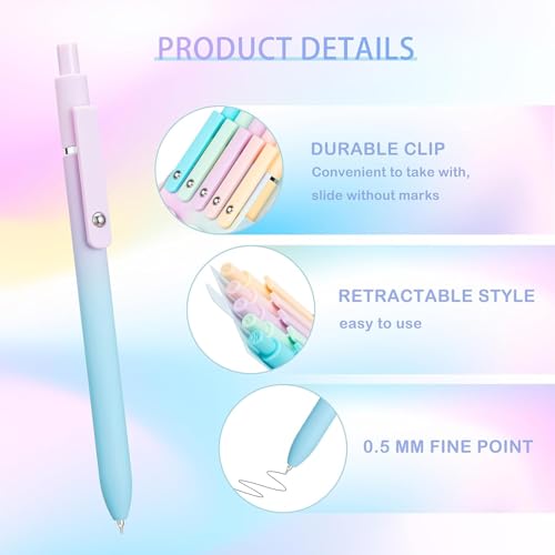 Image of 5PCS Retractable Gel Pens Set, Quick Dry Black Ink 0.5mm Fine Point Pens, Smooth Writing Rollerball Gel Ink Pens with Soft Touch Grip for School, Office & Home Use (Aurora Color)