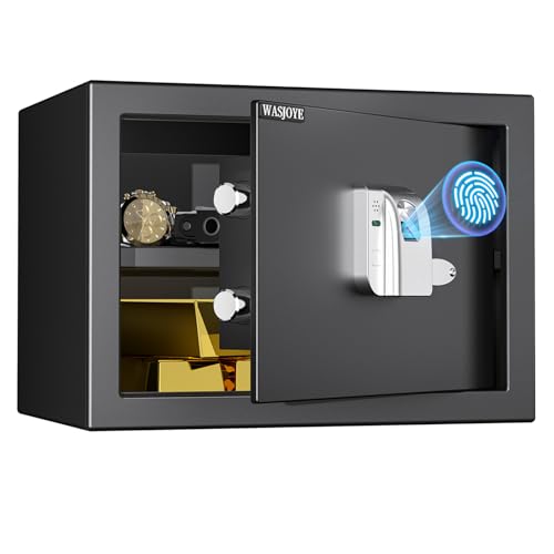 WASJOYE Fingerprint Biometric Safe Box - 1.2 Cu Ft Fireproof Safes Box with Finger Biometric Key-Lock, Security Safes Box for Home Office Business Hotel Jewelry Document Passport Valuables Storage