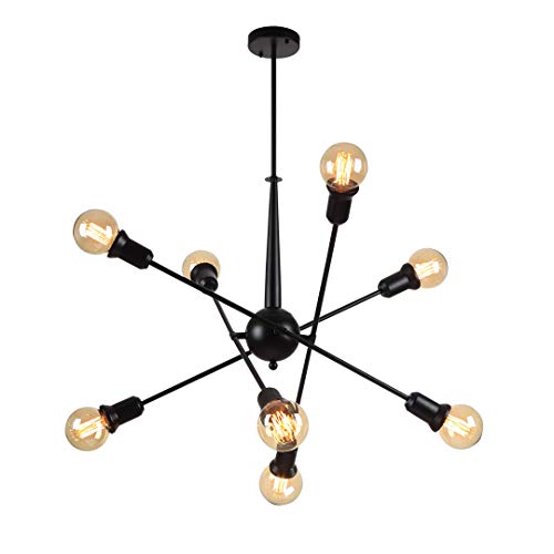 Armstrong 8 Light 31.5" Sputnik Chandelier Golden Vintage Edison Bulb Mid-Century 4 Adjustable Arms (Black)
