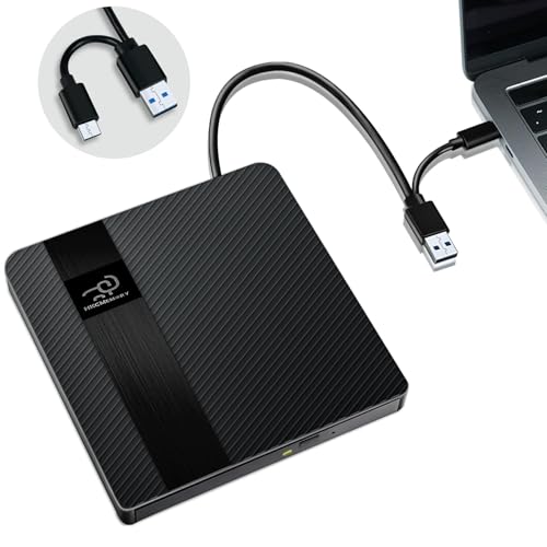 HKCMEMORY External CD/DVD Drive USB 3.0 & Type-C Portable DVD Player+/-RW Disk Drive CD Burner Writer Reader CD ROM, for Laptop Desktop PC MacBook Mac Windows 11/10/8/7 Linux OS Apple