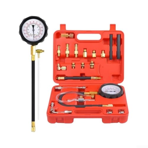 Image of Fuel Pressure Tester Kit 0-140 Psi For Petrol Engine With Brass Adapters And Hose For Car Truck Diagnosis Red Tool Set