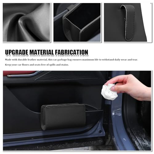 Image of Car Trash Can, Car Garbage Can, Waterproof Litter Auto Trash Can for Travelling, Auto Interior Accessories Foldable Hanging Mini Cars Storage Bag Container Universal Fit Most Cars (Black)