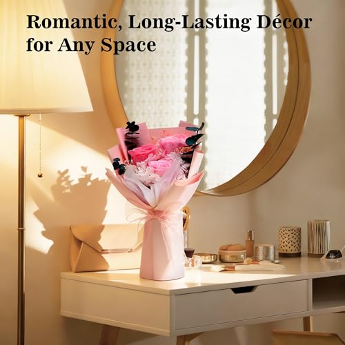 Image of Flower Bouquet Gifts for Her, Flowers for Delivery Prime, Preserved Roses Flower Gifts for Women, Valentines Flowers, Mom Gifts from Daughter Son, Birthday Gifts, Real Roses,Pink Roses