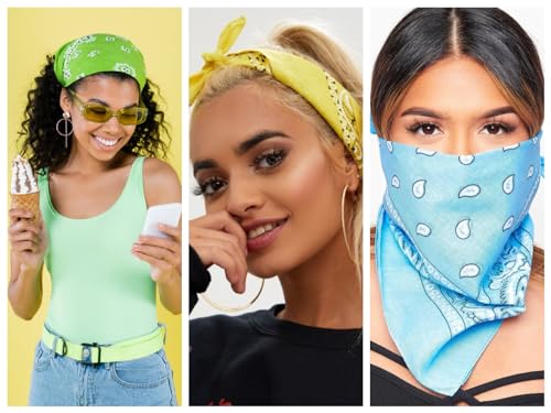 EVERY-VILLE Where EVERYone is Welcome Classic Colorful Bandana Handkrechifes for Women - 3 Pack Gift Set, 100% Cotton, 22x22 Inches, Lime Green Yellow Light Blue — view 4
