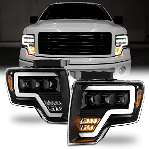 AKKON - Fits 2009-2014 Ford F150 Pickup Truck [Full LED] Projector Beam Black Headlights Pair Driver Left + Passenger Right