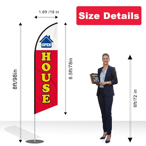 AZCOVER Open House Feather Flag 2 Pack, 8FT Open House Signs for Real Estate, Feather Flags Banner Set with Flagpole Ground Stake Portable Bag for Outside Business Banner Advertising by A-ZCOVER - Used condition - Image 3