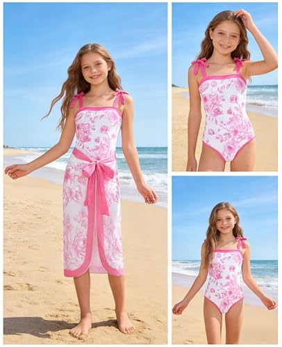 Image of Teens Girls One Piece Swimsuit Bathing Suit for Girls Adjustable Strap Summer Beach Swimwear Pool Activities 11-15Y