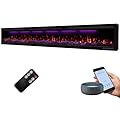 Dreamflame 95" WiFi-Enabled Electric Fireplace, Smart Control via Alexa or App, Recessed & Wall Mounted Fireplace Heater with Thermostat, Slim Frame, Multi-Color Combinations, Black