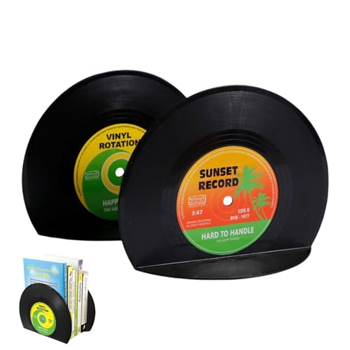 Forma del disco: utilizzando una forma e uno stile unici del disco, i supporti per libri per scaffali sono retrò, semplici, eleganti e creativi, un meraviglioso epitome di vita squisita.