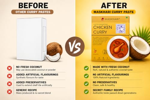Image of Maskhari Chicken Curry Ready to Cook Curry Paste 150g Pack of 3 | Authentic Maharashtrian Coastal Curry | Made with Fresh Coconut & Premium Spices | No Artificial Colours or Preservatives | Ready in Minutes
