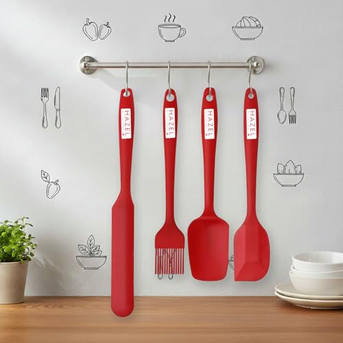 Image of HAZEL Silicone Spatula Set of 4 | Non Stick Spatula, Brush, Icing Knife & Spoonula | Seamless Design Tools for Baking, Mixing & Cooking
