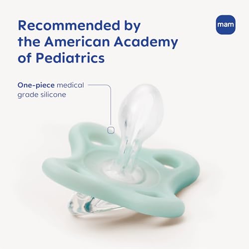 MAM Comfort Baby Pacifiers, Lightweight One-Piece Full Silicone Binky for Newborns 3-12 Months, BPA-Free, Easy to Clean Pacifier, Best for Breastfed Babies, with Sterilizer Case, 2 Count Binkies