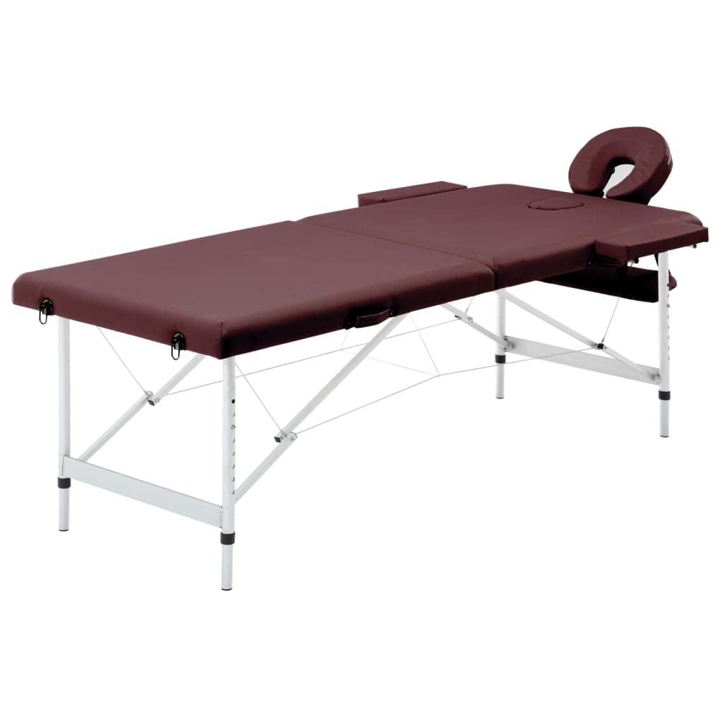 Banc de massage pliable violet vin en aluminium pour soins esthétiques et reiki à domicile