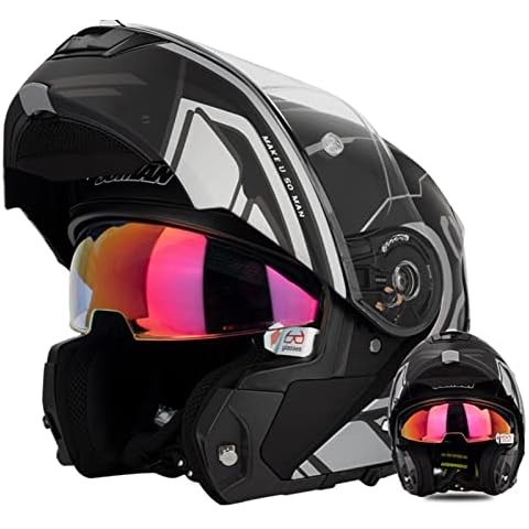 Motorcycle Helmet -Full Face Motorcycle Helmet ECE Approved Flip Up Motorbike Helmet Anti-Fog Motorcycle Helmets with Dual Lenses D,4XL=65-66cm Cover