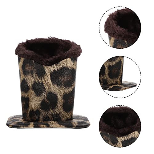 Image of COHEALI Leopard Print Plush-Lined Eyeglasses Holder Stand - Soft Leather Protective Glasses Case & Display Stand for Desk, Nightstand, or Travel