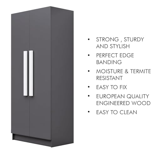 Image of Bniture 2 Door Wooden Wardrobe for Bedroom | Almirah for Clothes with 4 Shelves, Engineered Wood Wardrobe for Clothes | Cupboard for Bedroom (46D x 80W x 182H CM) | 3 Years Warranty (Slate Grey)