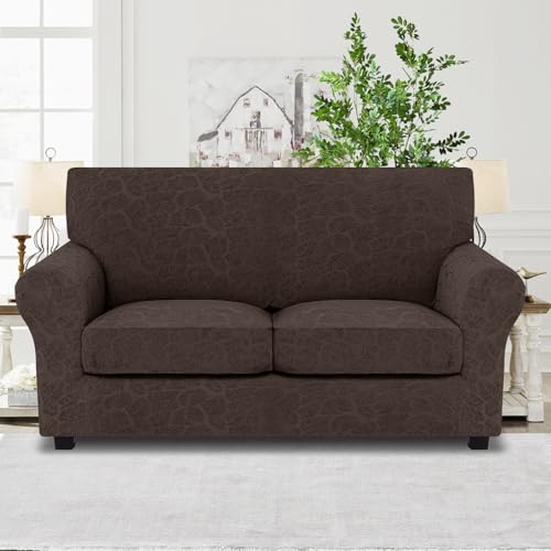 MAXIJIN-3-Pieces-Stretch-Couch-Covers-for-2-Cushion-Couch-Latest-Leaf-Pattern-Loveseat-Couch-Cover-with-2-Seat-Cushion-Dogs-Pet-Friendly-Sofa-Slipcovers-Protector-Loveseat-Coffee MAXIJIN 3 Pieces Stretch Couch Covers for 2 Cushion Couch Latest Leaf Pattern Loveseat Couch Cover with 2 Seat Cushion Dogs Pet Friendly Sofa Slipcovers Protector Loveseat Coffee