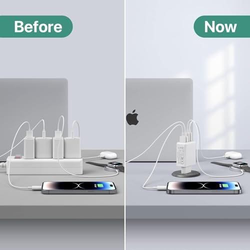 USB C Ladegerät, 40W 4 Ports USB C Ladegerät Block, Schnellladeblock Dual Port PD3.0+QC Wandstecker Multiport USB Netzteil Kompatibel mit… – Ansicht 5