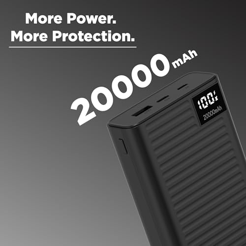 Image of Intex Strong Comet 20K Poly 20000mAh High Capacity QC PD Power Bank with 22.5W Fast Charging, Digital LED Display, Dual Input Type-C and Micro USB, Multiple Output Ports, Long Backup (Black)