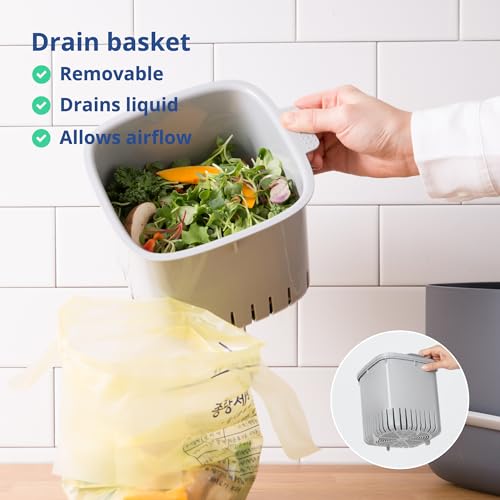 Blue Ginkgo Kitchen Compost Bin [2.6L / 0.69 GAL] – Filter-Free, Odor-Tight Countertop Food Waste Pail with Handle (Made in Korea, Gray) - Thumbnail 5