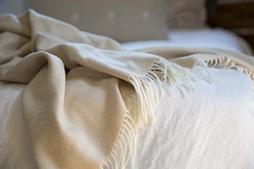 Maloca Alpaca Lightweight Throw Blanket-100% Baby Alpaca Wool Herringbone Weave - Ethically Sourced | Hypoallergenic | Softer & Warmer Then Wool | Very Limited Production (Off White Cream)