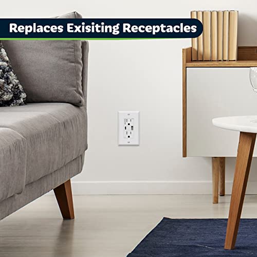 Topgreener 5.8A Ultra-High-Speed Usb C Wall Outlet Charger, 15A Duplex Tamper-Resistant Receptacle Plug, Charging Power Outlet With Usb Ports, Electrical Usb Socket, Ul Listed, Tu21558Ac, White #TOP2