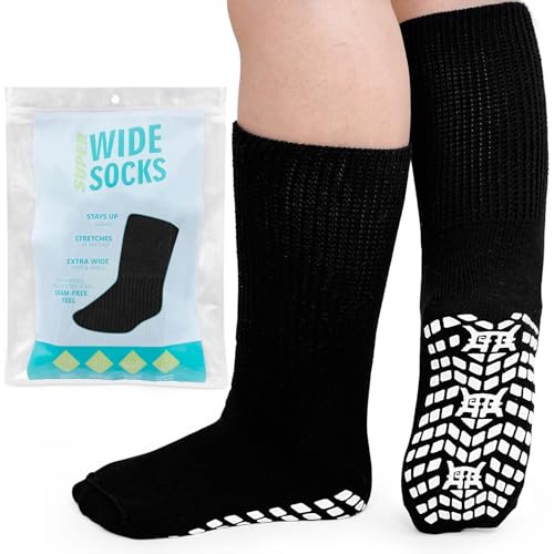 ZFSOCK Diabetic Socks for Men Non-slip: Extra Wide Soft Top for Swollen Feet Ankles Leg Hospital Socks with Grips Non-Binding Gentle Grip Non-Elastic Loose Fitting Edema 1 Pair 6-11