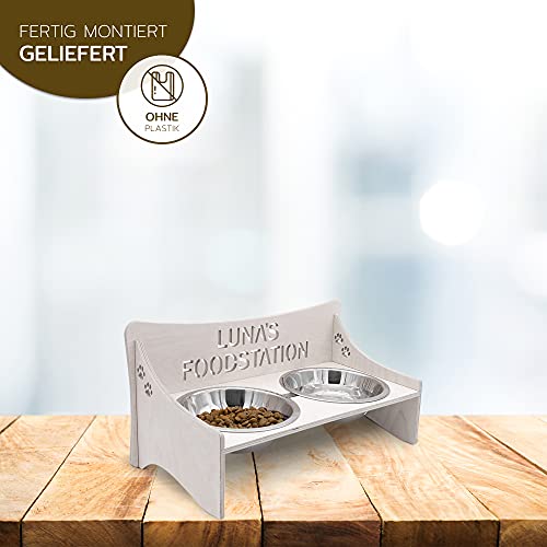 INEXTERIOR Futterstation - Futterbar für Hunde und Katzen - in Groß und Klein erhältlich - aus Birkenholz - personalisierbar - Made in Germany