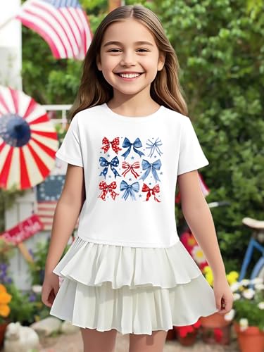 Image of VVNTY Girls American Flag Crop Tops Kids USA Crop Shirt Patriotic 4th of July Tops 5-14 Years
