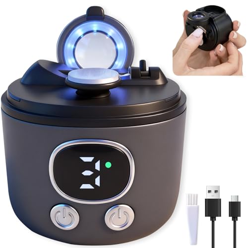 Electric Nail Clippers with Magnifying Glass LED Light, 3 Speed, 2 Blade Adjustable Automatic Fingernail Trimmer Suitable for Infants, Children, Adult，Elderly (Grey)