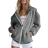 KJameas unsere Marken Sweatjacke Damen mit Kapuze Oversize Y2K Sweatshirt Kapuzenjacke Einfarbig Hoodie Casual Pullover Freizeit Kapuzenpullover Übergangsjacke Zipper Hoodies