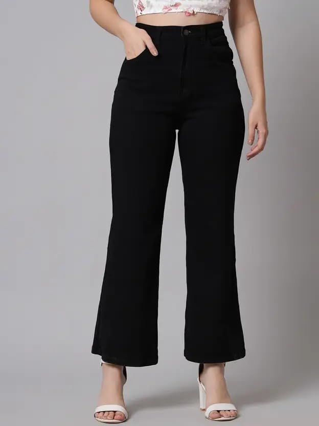 Image of KOTTY Women's Solid|Fit and Flared Fitting|Ankle Leg Style|High Rise|Stechable|Casual Jeans