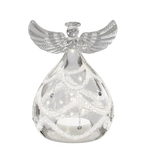 Deluxe Homeart LED Glass Angel - 13 cm Tall Light-Up Festive Ornament with Warm Micro LED Lights - Battery Operated - Remote Control Enabled with Timer
