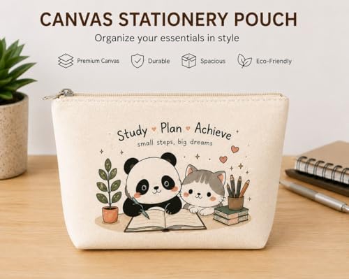 Image of DRUDRAYA Canvas Cute Panda & Cat Pouch | Storage Zipper Bag (Pack of 1)