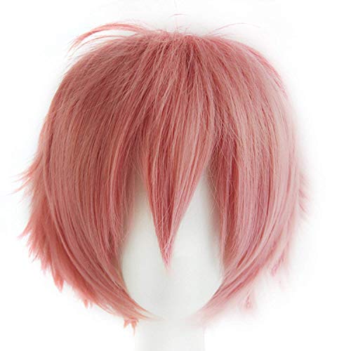 Tismait Short Fashion Spiky Layered Anime Cosplay Wig Halloween Christmas Carnival Dress Up Pretend Play Party Wigs (pink 17)