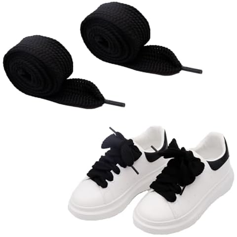 HizeJie Extra Wide Shoelaces Thick Fat Shoe Laces Strings for Sneakers Athletic Sports Shoes, 55.1 Inch, Black Cover