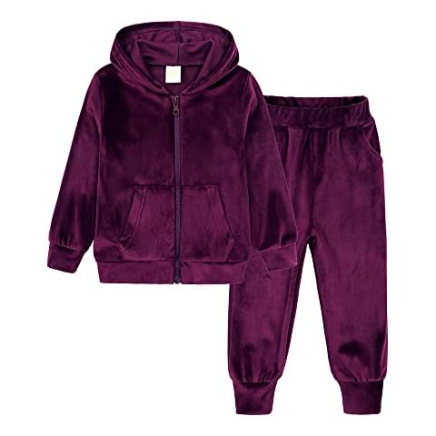 Kids Tales Girls Velour Hoodie Zipper Sweatsuit Boys 2 Pcs Velvet Tracksuit Zip Up Hoody Tops + Sweatpants Jogger Outfits Set Cover