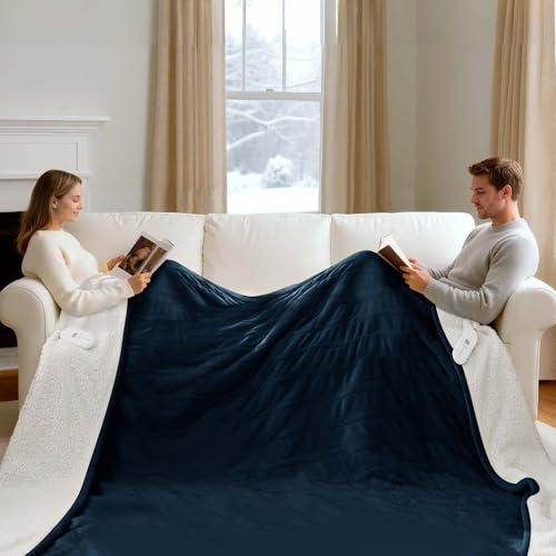 FVERWAG Heated Blanket King Size - Dual Control King Electric Blanket with 5 Heat Settings, 10 Hrs Auto Off for Bed, ETL Certified, Washable Flannel Sherpa Heating Blankets 100